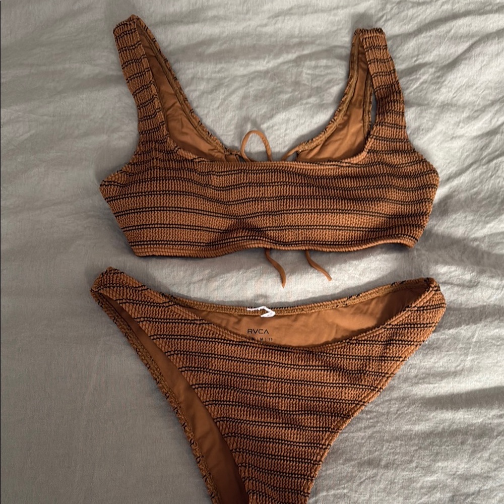 RVCA Women's Brown Striped Bikini Set